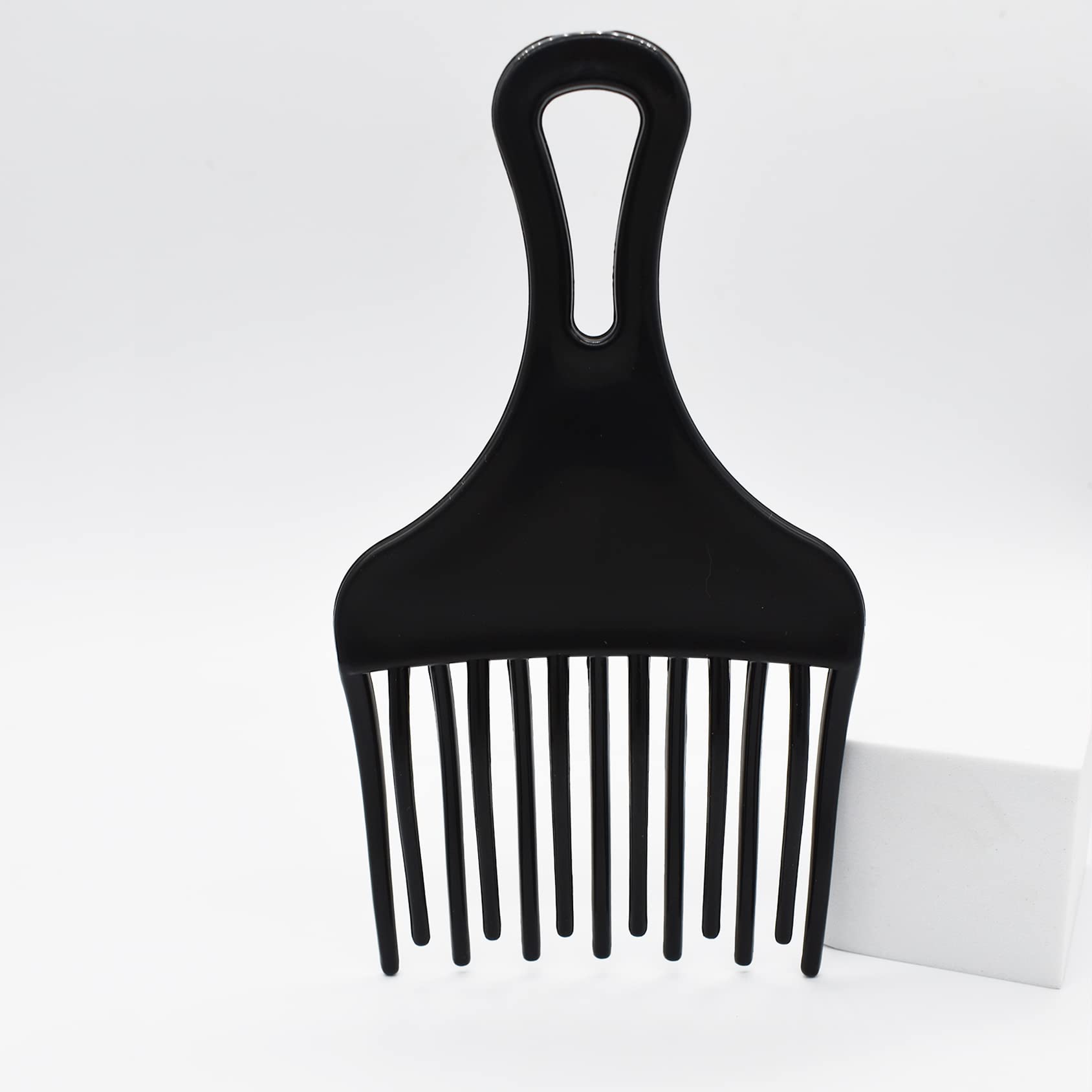 Professional Afro Pick Comb - Wide Tooth Detangling Hair Fork Comb for Men Women Barber Salon (L), Black - Image 2