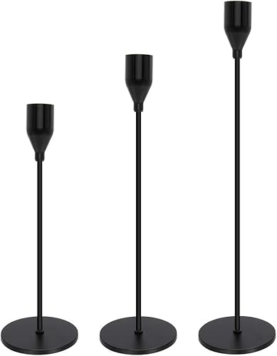Juego de 3 portavelas negras para velas cónicas decorativas para bodas cenas fiestas se adapta a velas de 34 pulgadas de grosor y velas LED