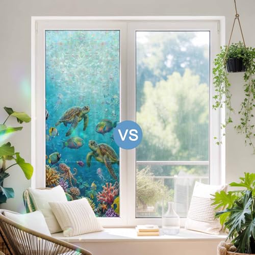 Vinilo decorativo para ventana con diseño tortuga marina azul 17.7 x 39.3 in miniatura 2
