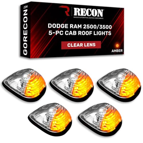 RECON - Fits 1994-1998 Dodge RAM 2500/3500 Premium Ultra Bright Amber LED (194 Size Bulbs) 5-Piece Cab Roof Light Kit (Replaces Factory/OEM Cab Lights) (CLEAR LENS)