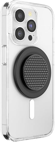 Vista 64 de PopGrip de PopSockets: Agarre y soporte para teléfono, plegable, parte superior intercambiable, blanco sobre negro