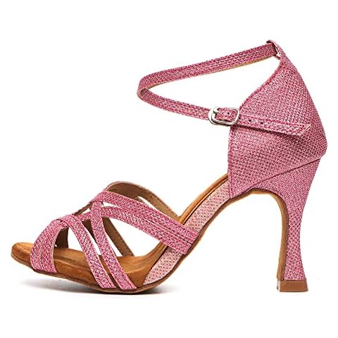 AOQUNFS Women's Latin Dance Shoes Salsa Tango Bachata Practice Performance Dancing Shoes,L507-Pink-7.5,UK5.5 Cover