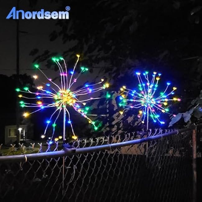 Anordsem Garden Lights Outdoor Decorations: Solar Fireworks Light Waterproof for Yard Patio Outside Decor - Led Fairy Starburst Sparklers Twinkle Lighting Pathway Lawn Flowerbed Decorative