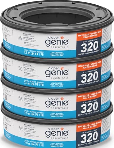 Image of Diaper Genie Essentials Round Refill 4-Pack | Holds Up to 1280 Newborn Diapers | Features Unscented Continuous Film | Compatible with Diaper Genie Complete and Expressions Pails