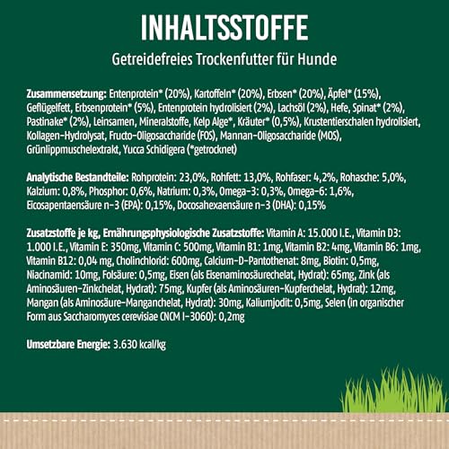 Christopherus Grainfree, Alleinfuttermittel für den ausgewachsenen Hund mit normaler Aktivität, Trockenfutter, Ente + Kartoffel, Krokettengröße ca. 1 cm, Ausgewachsener Hund, 12 kg