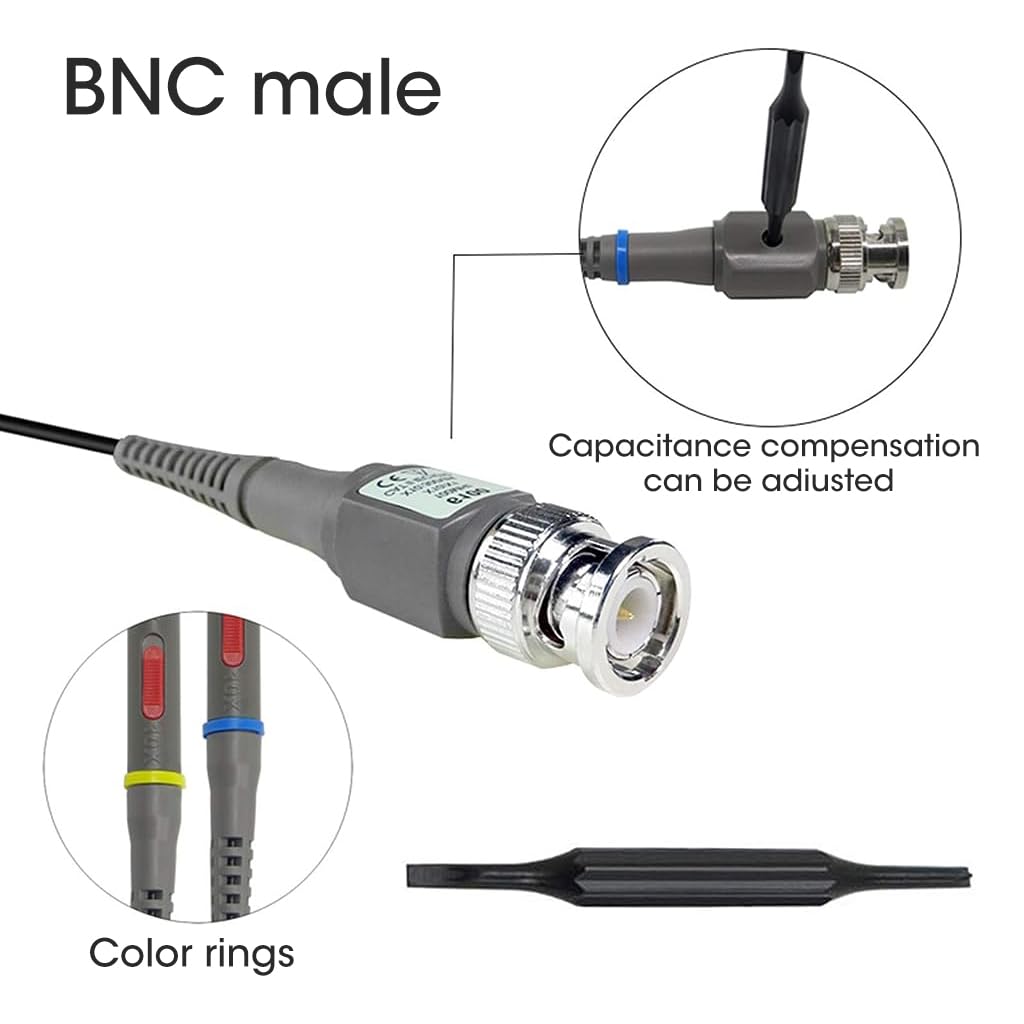 Serplex® P6100 Oscilloscope Clip-On Probe Oscilloscope Kit 100 MHz 600V DC High Sensitivity Oscilloscope Clip-On Probe w/Accessory Kit 1X 10X, DSO-TC2/DSO-TC3 Compatible (2 Pack) - Image 4 thumbnail