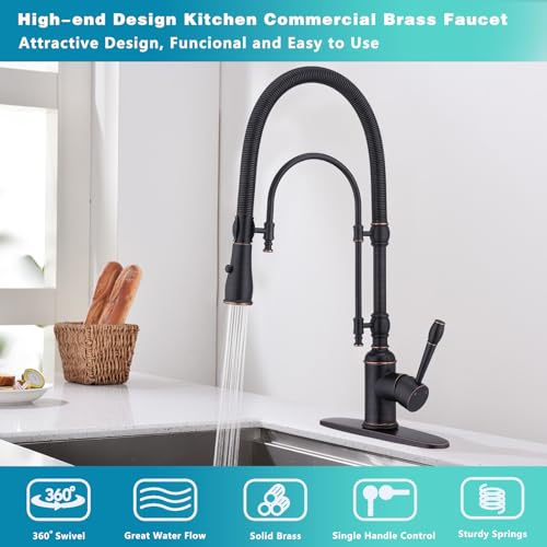 Image of Copper Kitchen Faucet, Single Handle,Solid Brass Single Handle High Arc Pull Down Kitchen Faucet with Pull Down Sprayer, Oil Rubbed Bronze Kitchen Sink Faucets