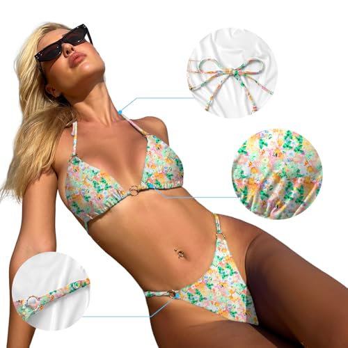 Image of MIKETAI Sexy Bikinis for Women 2 Piece Bikini Spaghetti Strap Swimsuits Solid Color Bathing Swimwear Triangle Bathing Suit