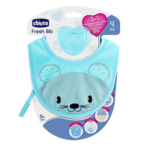 Chicco 00002582200000 Lätzchen FRESH BIB Mit Abnehmbarem Beissring Boy, blau