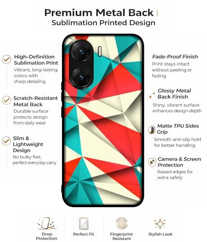 Image of Red Blue White Pattern Design Premium 2D Printed Metal Back Case Cover for Vivo V29E 5G
