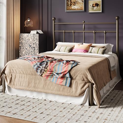 Image of SHA CERLIN Queen Size Metal Platform Bed Frame with Victorian Vintage Headboard /Under Bed Storage /No Box Spring Needed /Easy Assembly /Noise Free /Mattress Foundation /Gold