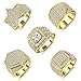 Adramata 5 Pièces Plaqué Or Bling Bling Bague Pinky Cool Bague pour Femmes Hommes Glacé Bague Hip Hop Bague pour Hommes