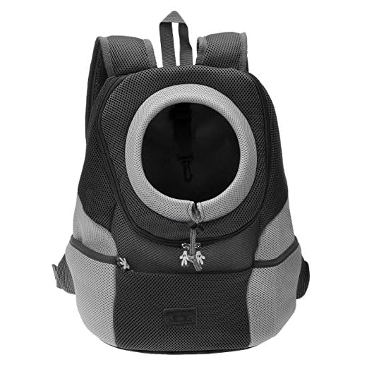 Mogoko Cat Dog Backpack Carrier, Puppy Pet Front Pack with Breathable Head Out Design and Double Mesh Padded Shoulder for Outdoor Travel Hiking (M, Black)