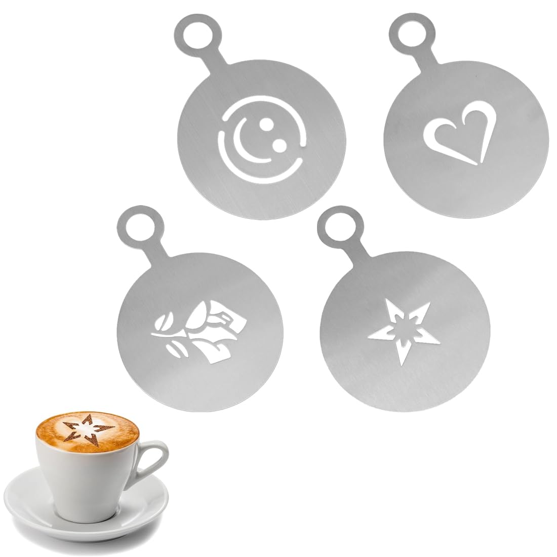 4 Kaffee Schablonen Edelstahl – DIY Latte Art Vorlagen Für Cappuccino & Kuchen