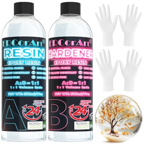 Resina Epoxi Transparente - 1000 ml / 34 oz Kit Manualidades Epoxi, Relación 1: 1 No-Tóxico Kit Resina para Bricolaje Madera Artesanía, Fundición, Revestimiento, Joyería, Mesa, Madera