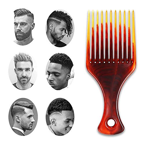 Mens Hair Pick Comb for Styling Wide Tooth Texturizing Brown