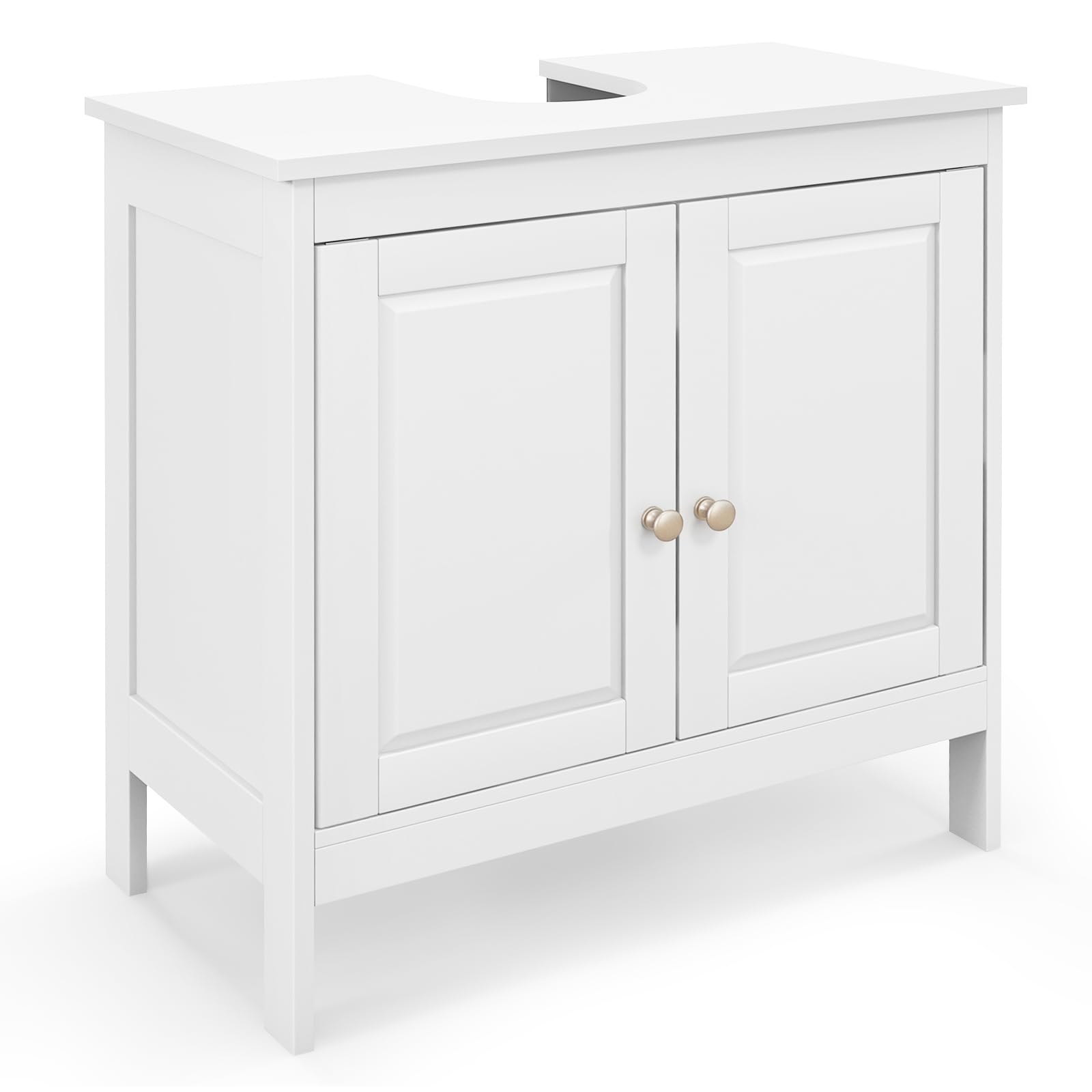 COSTWAY Under Sink Bathroom Cabinet, Freestanding Bathroom Floor Cabinet with 2 Doors and Shelf, Wooden Under Basin Storage Cupboard Unit Sink Organizer, 60x30x60/62cm (4 Long Legs, White)