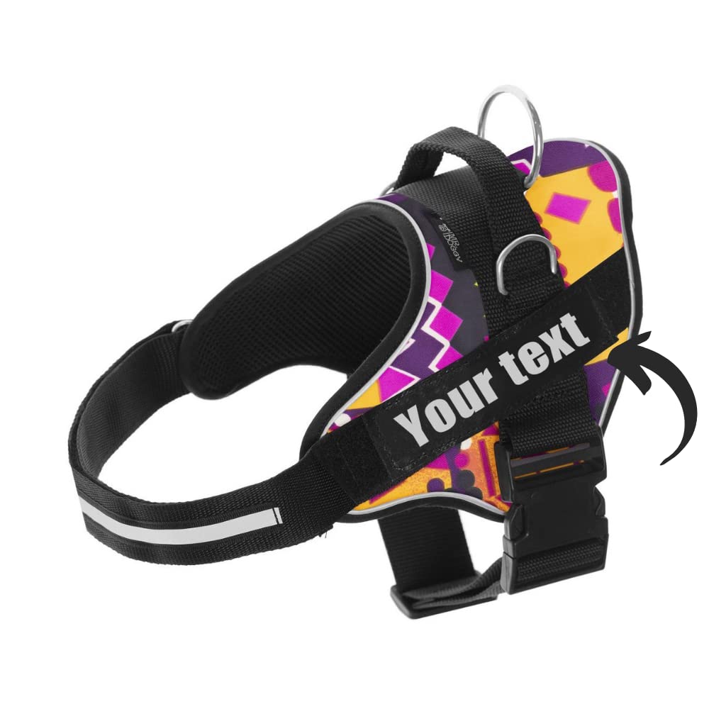 Arnes de Perro Personalizado con Nombre - Chaleco de tamaño Pequeño, Mediano y Grande - Reflectante, Resistente y Duradero - Incluye 2 Etiquetas Intercambiables (L 20-35KG, Scottish) (L 20-32KG, Pop)