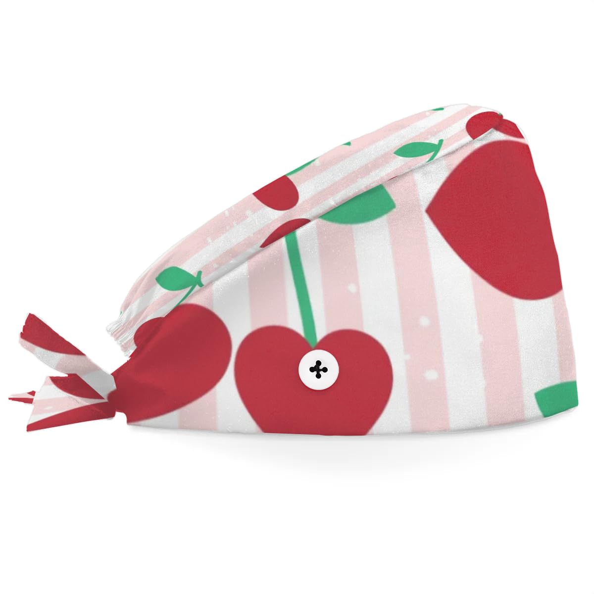 Mularoka Striped Love Cherries Working Caps with Button Sweatband Comfortable Adjustable Bouffant Hats Work Hat for Women Men