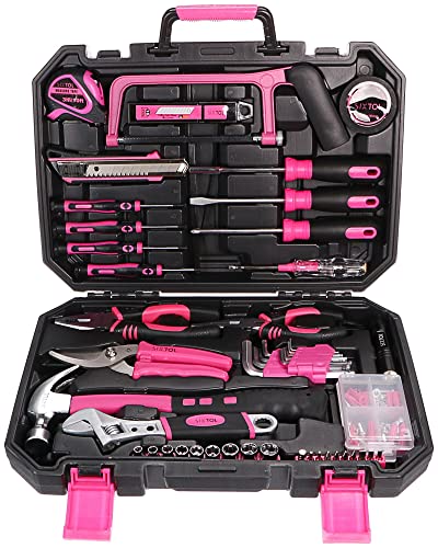 SIXTOL HOME PINK 128 Werkzeugset im Koffer | Für den Heimgebrauch | Werkzeug-Koffer | Schrauber-Bits | robust, hochwertig | ideal für den Haushalt o. die Garage | praktische Kunststoffkoffer | Rosa