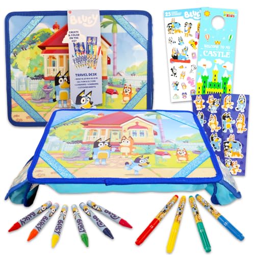 Bluey Lap Desk Travel Art Set - Bundle with Bluey Art Desk with Coloring Utensils, Stickers, and More | Bluey Art Lap Desk for Kids, Boys, Girls
