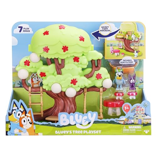 Bluey 2-Sided Treehouse Playset, 11”, Action-Packed Tree Toys Set with
