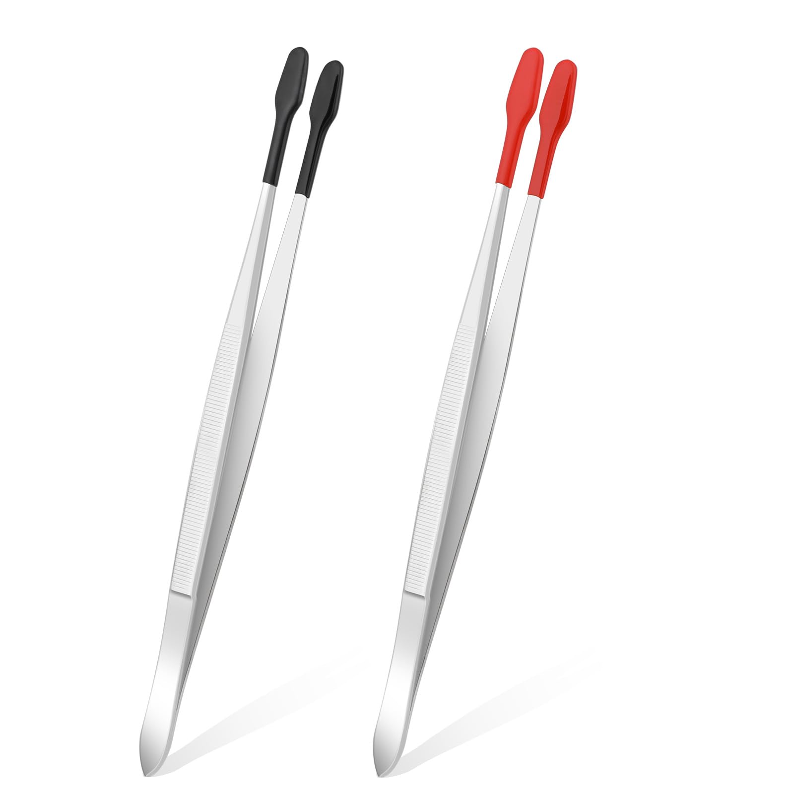 MOZEAT LENS 2 Pieces Tweezers with Rubber Tips Flat Tip Long Tweezer Stainless Steel Coated Tweezers Tools Durable Rubber Tipped Tweezers Jewelry Tweezers for Crafts Jewelry Making Lab