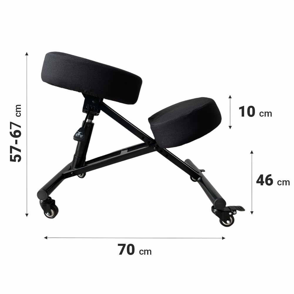 BLACK POINT O'KNEEL Basic Silla Ergonómica Profesional para arrodillarse de Lino para Oficina y Hogar, Silla Ergonómica de Rodillas. Silla Ergonómica (Funda de Lino Negro incluida)