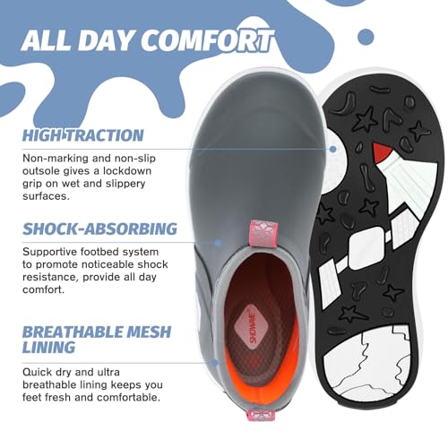 Showave Kid's Deck Boots Waterproof Ankle Rain Boots for Boys Girls Insulated Neoprene Rubber Boots Non-slip Child Rain Shoes2