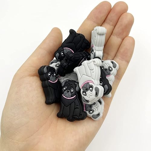 Vista 6 de 10 cuentas de perro con forma de carlino Cuentas de animales de dibujos animados para bolígrafo, llavero, joyería, pulseras y collares