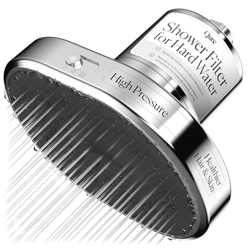 Qure Shower Filter Head for Hard Water, healthier Hair, Skin & Nails, Reduces 99% Chlorine, High Pressure Showerhead, Improve your Beauty and Skincare Routine, Dermatologist-approved - Silver