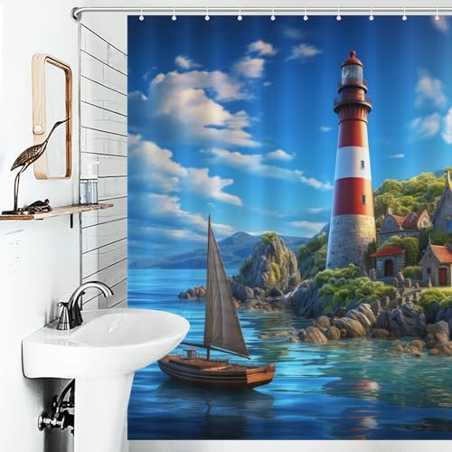 Rideau de douche phares côtiers imperméable lavable 168x183cm