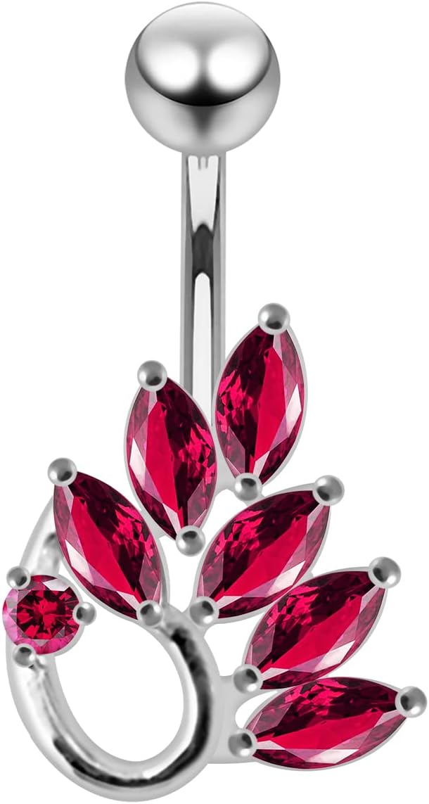 Fashion Grapevine Leaf Design 925 Sterling Silver with Stainless Steel Belly Ring - Belly Button jewelry - Navel jewelry