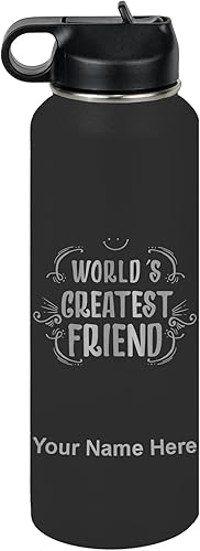 Miniatura 24 de LaserGram Personalized Water Bottle, World's Greatest Friend, Stainless Steel Double Wall Vacuum Insulated with Flip Top Straw, Custom Engraved Gift