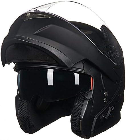 ILM Bluetooth Integrated Modular Flip up Full Face Motorcycle Helmet Sun Shield Mp3 Intercom (L, Matte Black) - 2