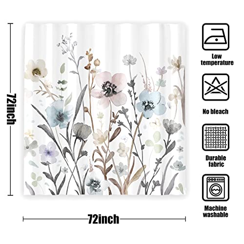 Rexful Shower Curtain Flowers, Boho Fabric Shower Curtains For Bathroom White Grey Pink Shower Curtain Sets Boho Curtain Waterproof With 12 Hooks 72 Inches #TOP7