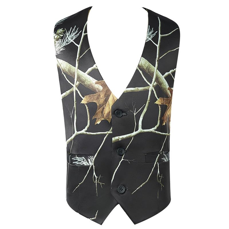 Boy's Black Camo 3-Button V-Neck Vest Stylish Inspired Casual Outerwear