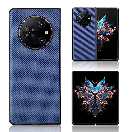 Étui à rabat pour téléphone compatible avec Tecno Phantom V Fold, résistant aux chocs, coque fine en fibre de carbone, étui de protection antichoc en cuir PC + PU...