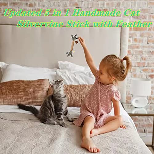 Grembeb Cat Toys, 4 Pack Silvervine Cat Feather Toy Kitten Chew Stick Catnip Treat With Bell For Cleaning Teeth Indoor Kitty Teaser Wand Molar Snack For Interactive Pet Rabbit Bunny Hamster thumb #1