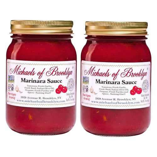 Image of Michael's of Brooklyn Marinara Sauce, 16oz Jar (Pack of 2) - Non-GMO, Gluten Free Italian Tomato Pasta Sauce - Imported Tomatoes, Garlic, Basil, Olive Oil & Parsley - For Spaghetti, Lasagna & Pizza