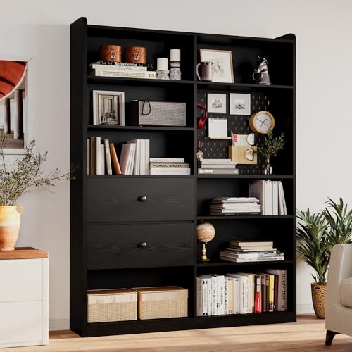 IRONCK Bookshelf and Bookcase with Pegboard and Deep Drawer, 79