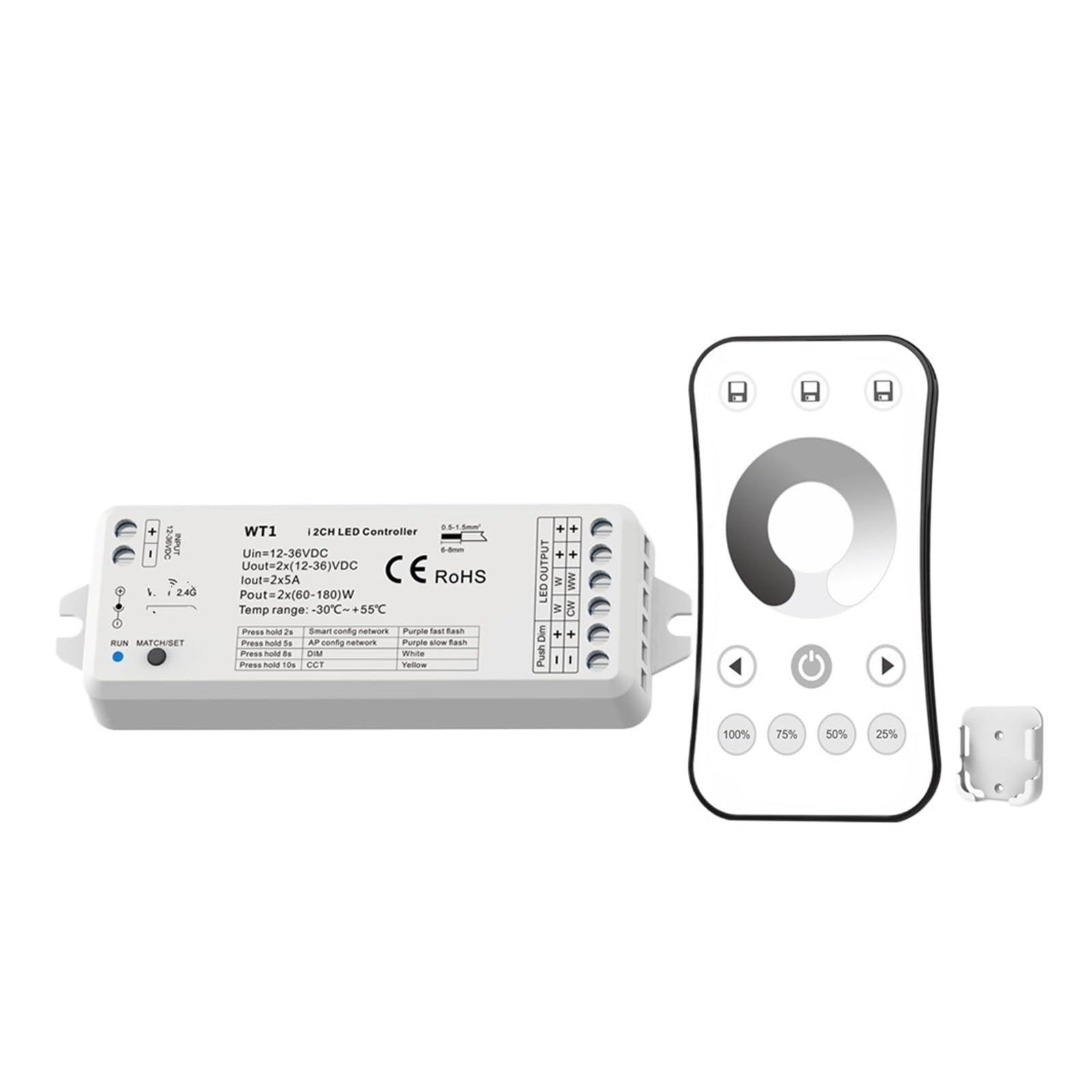LED-Dimmer DC 12 V 24 V 36 V WT1 und R6-1 Set, WT1 und R7-1 Set LED-Dimmer, einfarbig, doppelt weiß, CCT-Lichtleisten-Controller(WT1 and R6-1 Set)