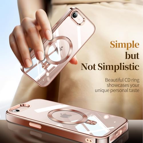 Image of ESTPEAK Desert Titanium CD Mag-Stand Case for iPhone 16e Case with Invisible Magnetic Ring, [Fit for MagSafe] [Never Yellowing] Top Clear Phone Case Cover for iPhone 16e 6.1 inch Men Women, Rose Gold