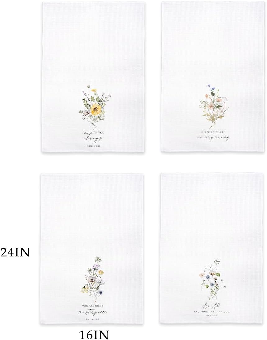 QODUNG Christian Bible Verse Kitchen Towels,16x24 Inch Set of 4,Absorbent Dishcloths Hand Towels Dish Towels for Kitchen Bathroom Dorm,Gifts for Christian Women Faith, Ts459 - Image 4