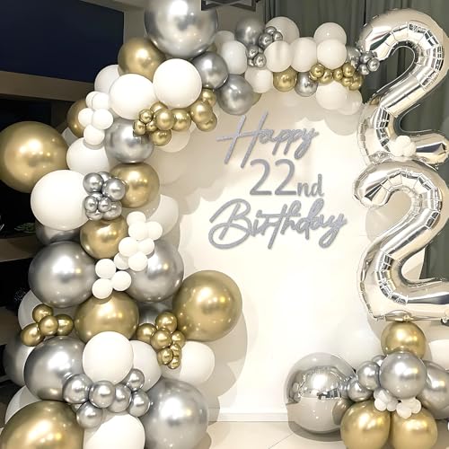 Image of Happy Birthday with 0-9 Numbers Sign for Backdrop - Glitter Felt Custom Age Happy Birthday Decal for Balloon Arch Birthday Decorations Baby Shower - Silver
