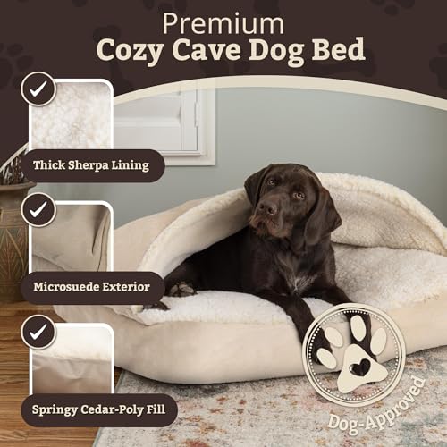 Image of Snoozer Rectangle Cozy Cave Dog Bed, Hooded Dog Bed, Buckskin (XL)