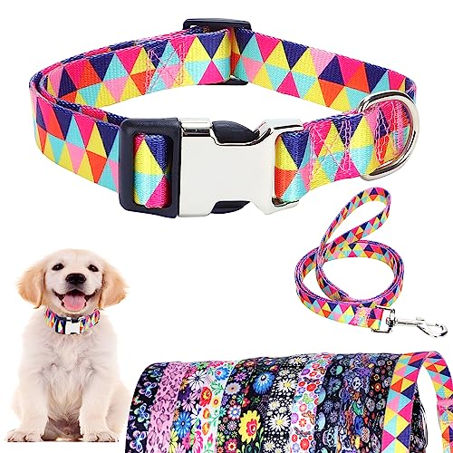 Juego de collar y correa para perro cachorro y gato con colorido estampado triangular 3