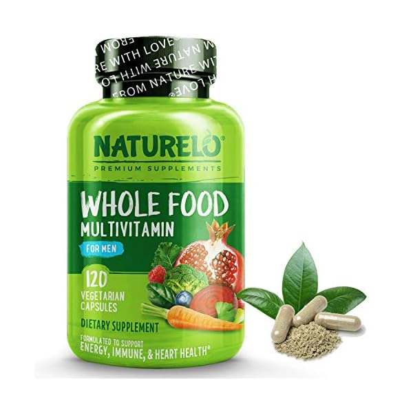 NATURELO Whole Food Multivitamin for Men - with Vitamins, Minerals, Organic Herbal Extracts - Vegetarian - for Energy, Brain, Heart, Eye Health - 120 Vegan Capsules