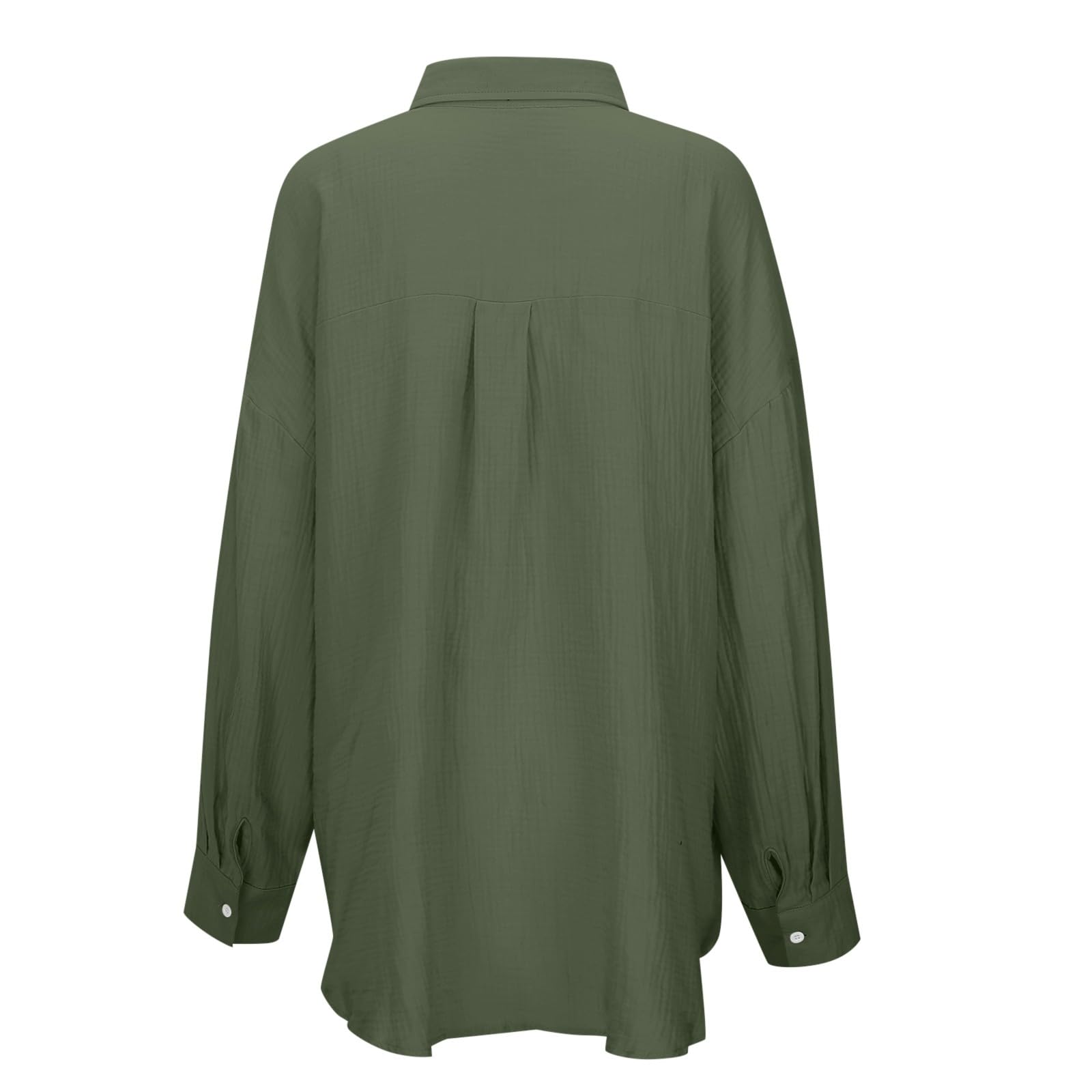 Chemise boutonnée à manches longues tendance en lin pour femme, coupe ample, légère, couleur unie, col en gaze, tunique décontractée pour le printemps, la plage, respirante, vert militaire, S
