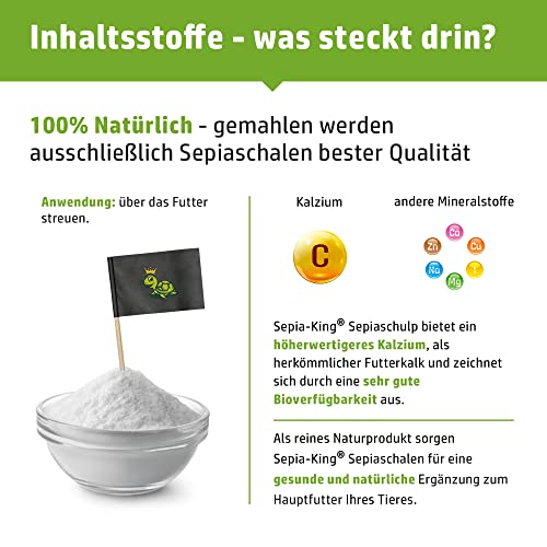 Sepia King - Sepia-Pulver - Kalzium für Schildkröten, Bartagame, Reptilien - gemahlene Sepiaschalen - Futter Bestäuben, Insekten - Futterkalk, Kalk Terrarium - 50g